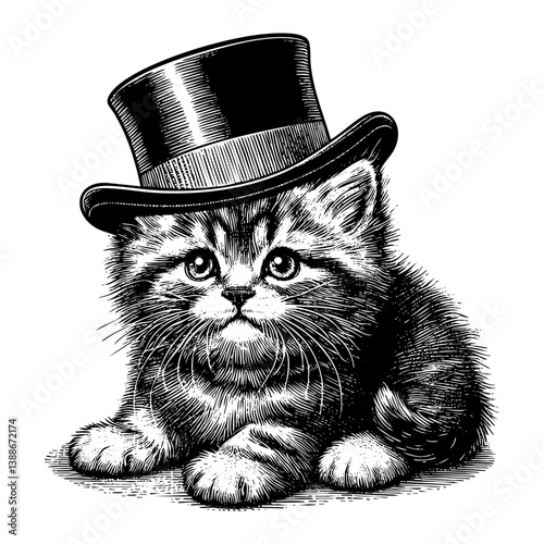 Cat wear gentleman suit engraving black and white outline. Scratch board imitation.  illustrated in vintage line art style on a white background.

