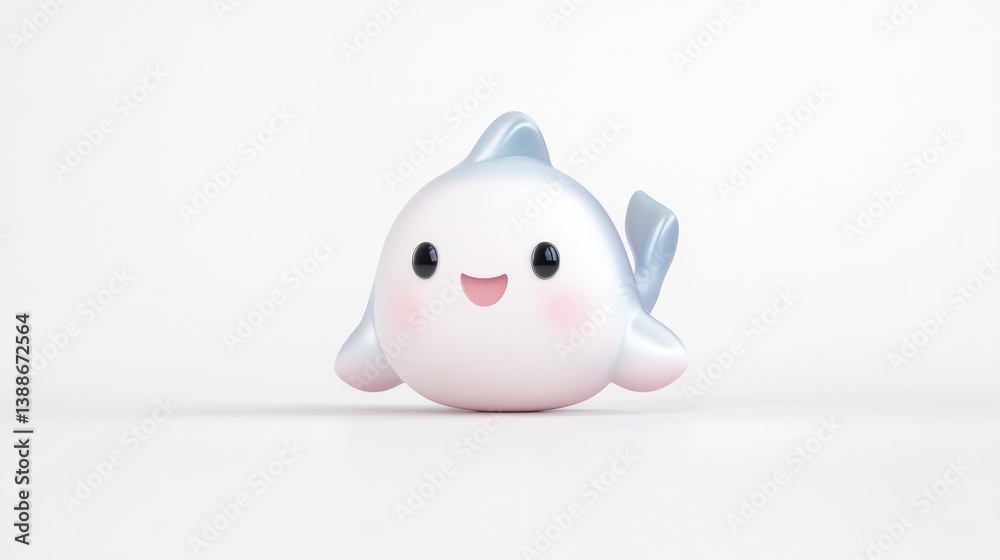 Cute, stylized, 3D rendered, smiling whale figurine Cute, stylized, 3D rendered, smiling whale figurine
