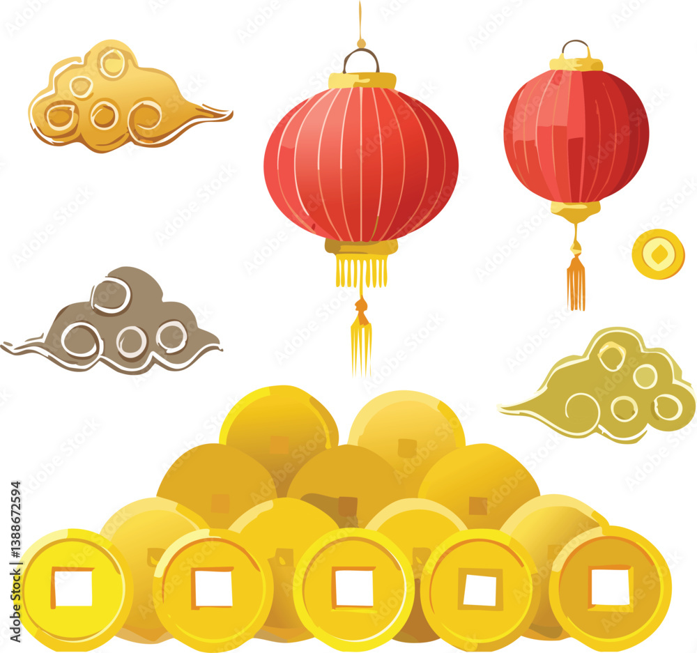 Chinese, Korean or Japan icons for Chinese New Year stock illustration ,white background