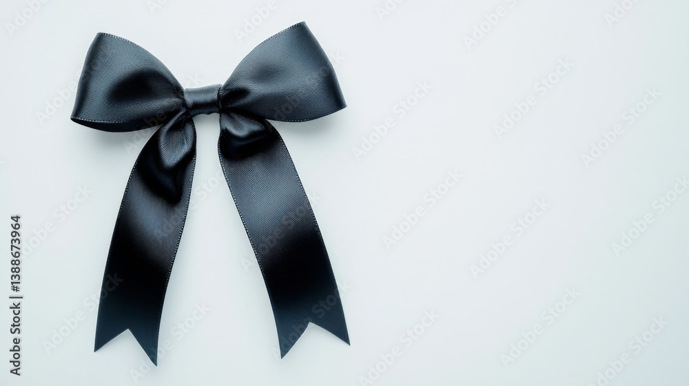 Elegant Black Ribbon Bow on Soft Light Background for Decoration Use Elegant Black Ribbon Bow on Soft Light Background for Decoration Use