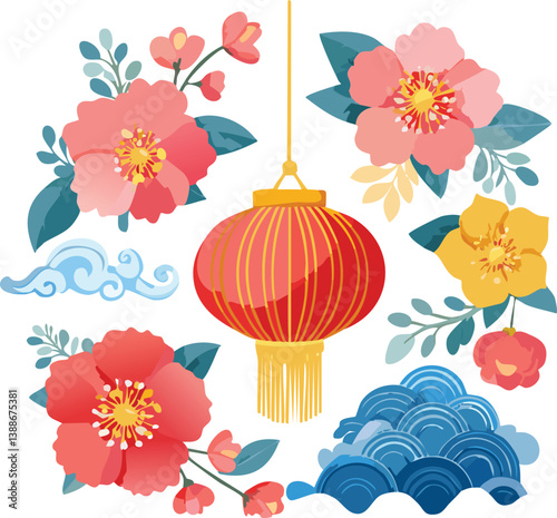 Chinese, Korean or Japan icons for Chinese New Year stock illustration ,white background