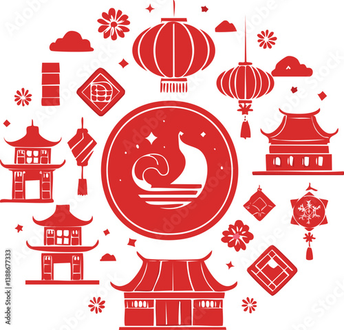 Obraz na płótnie Chinese, Korean or Japan icons for Chinese New Year stock illustration ,white background w salonie