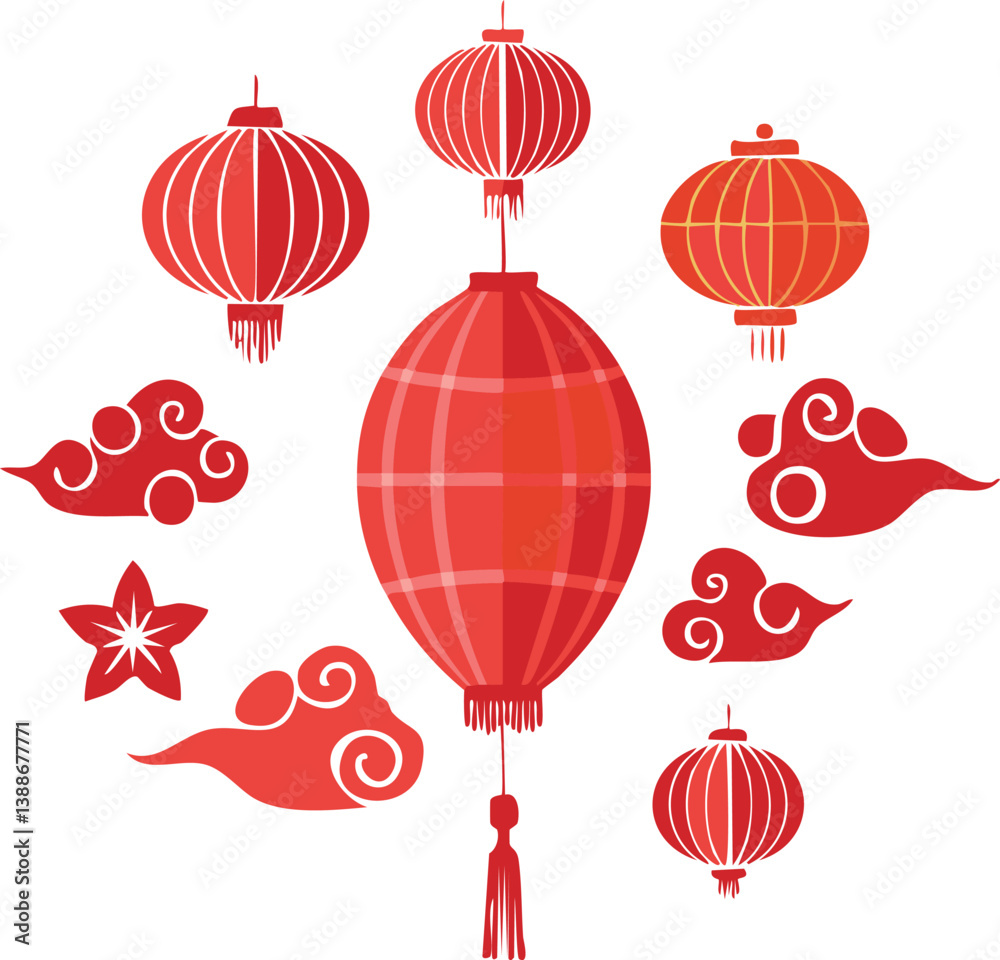 Chinese, Korean or Japan icons for Chinese New Year stock illustration ,white background