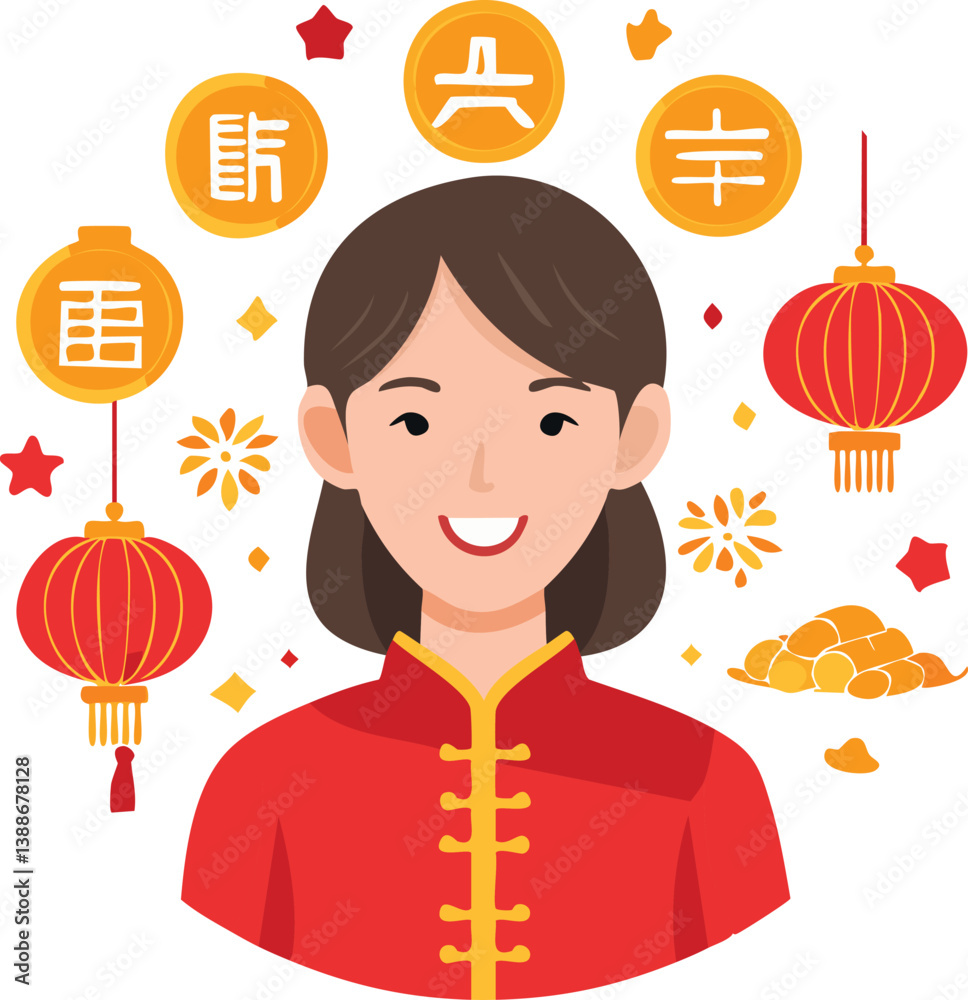 Chinese, Korean or Japan icons for Chinese New Year stock illustration ,white background