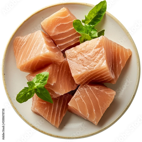 Canned tuna fish in plate on transparent png.