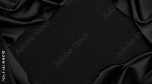 Elegant Black Satin Fabric Draped Around a Space with Soft Shadowing and Luxurious Feel
