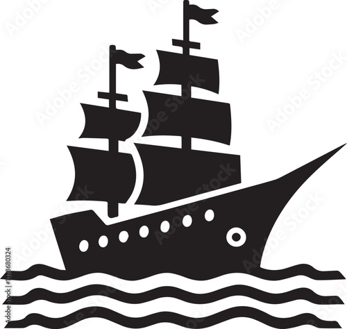 Vector Black Traveling with Cruise Ship