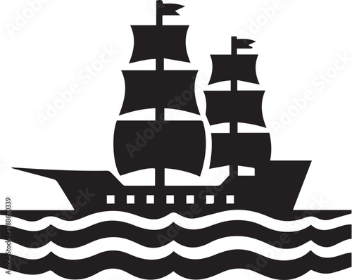 Vector Black Traveling with Cruise Ship