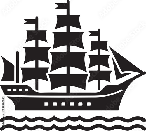 Vector Black Traveling with Cruise Ship