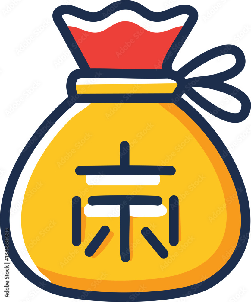 Lucky bags. Cute traditional asian gift with ribbons, holiday festival asian colorful gift bags, decorated with korean symbols