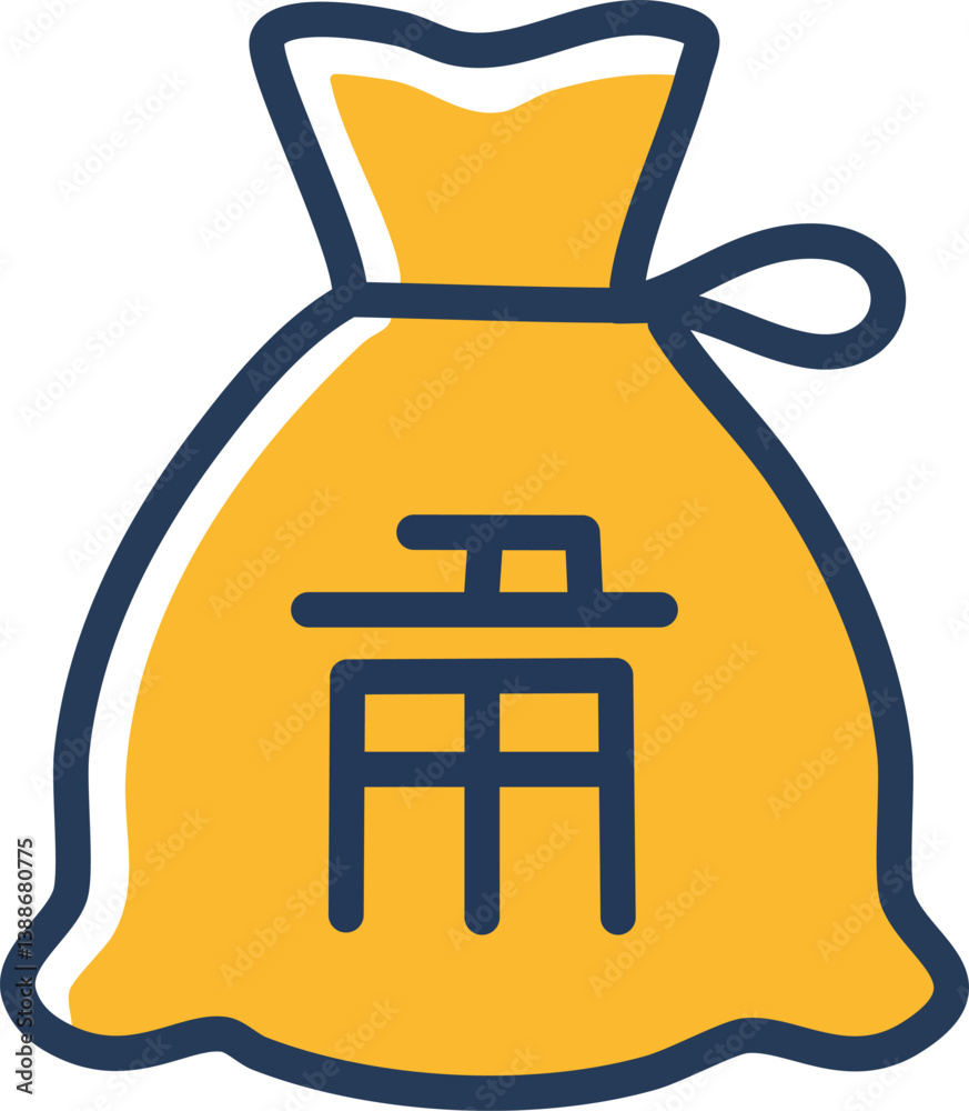 Lucky bags. Cute traditional asian gift with ribbons, holiday festival asian colorful gift bags, decorated with korean symbols