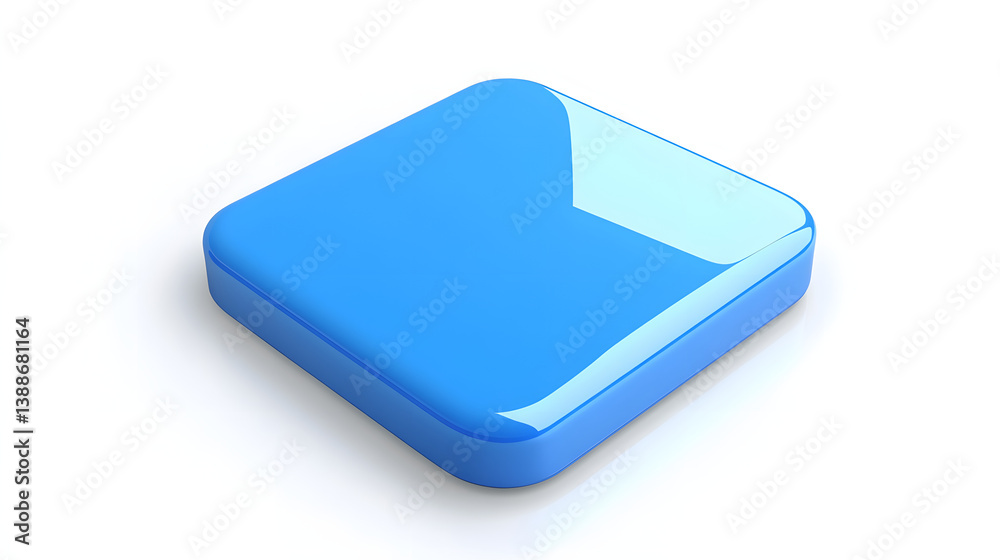 Blank Mobile application icon, button - blue square with round corners. 3d rendering, white background Blank Mobile application icon, button - blue square with round corners. 3d rendering, white background