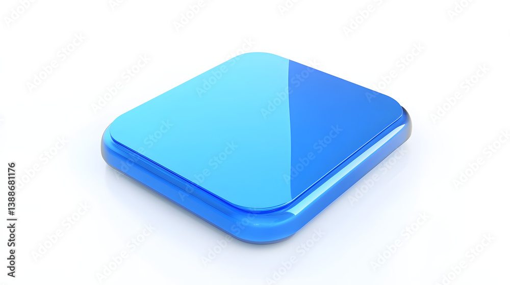 Blank Mobile application icon, button - blue square with round corners. 3d rendering, white background Blank Mobile application icon, button - blue square with round corners. 3d rendering, white background