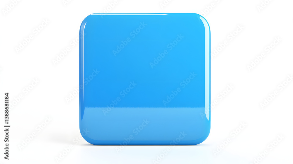 Blank Mobile application icon, button - blue square with round corners. 3d rendering, white background Blank Mobile application icon, button - blue square with round corners. 3d rendering, white background