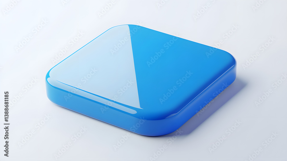 Blank Mobile application icon, button - blue square with round corners. 3d rendering, white background Blank Mobile application icon, button - blue square with round corners. 3d rendering, white background
