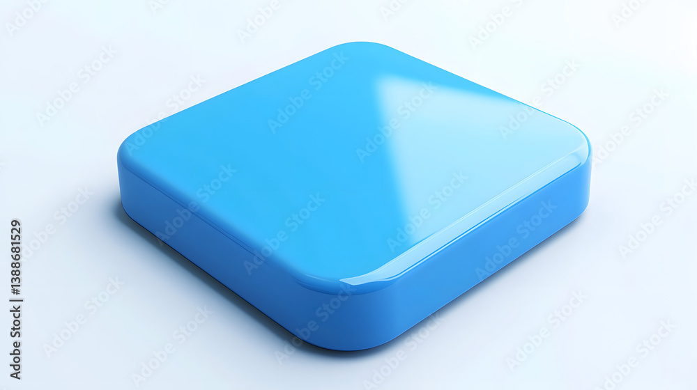 Blank Mobile application icon, button - blue square with round corners. 3d rendering, white background Blank Mobile application icon, button - blue square with round corners. 3d rendering, white background