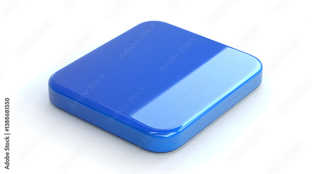 Blank Mobile application icon, button - blue square with round corners. 3d rendering, white background Blank Mobile application icon, button - blue square with round corners. 3d rendering, white background