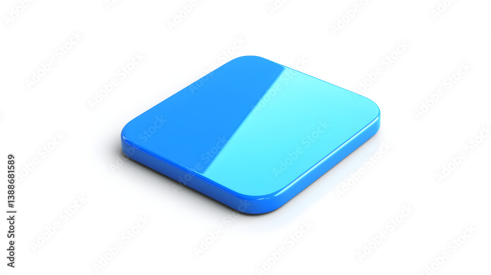 Blank Mobile application icon, button - blue square with round corners. 3d rendering, white background Blank Mobile application icon, button - blue square with round corners. 3d rendering, white background