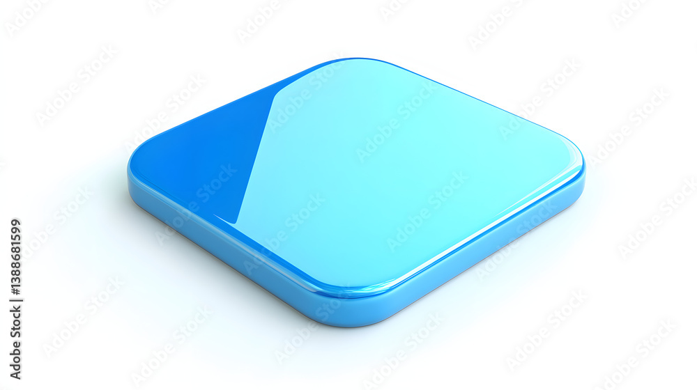 Blank Mobile application icon, button - blue square with round corners. 3d rendering, white background Blank Mobile application icon, button - blue square with round corners. 3d rendering, white background