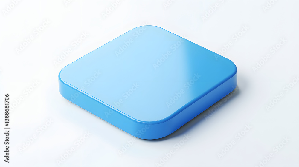 Blank Mobile application icon, button - blue square with round corners. 3d rendering, white background Blank Mobile application icon, button - blue square with round corners. 3d rendering, white background