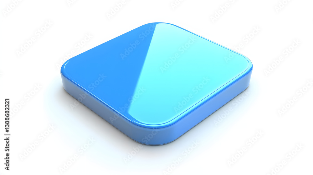Blank Mobile application icon, button - blue square with round corners. 3d rendering, white background