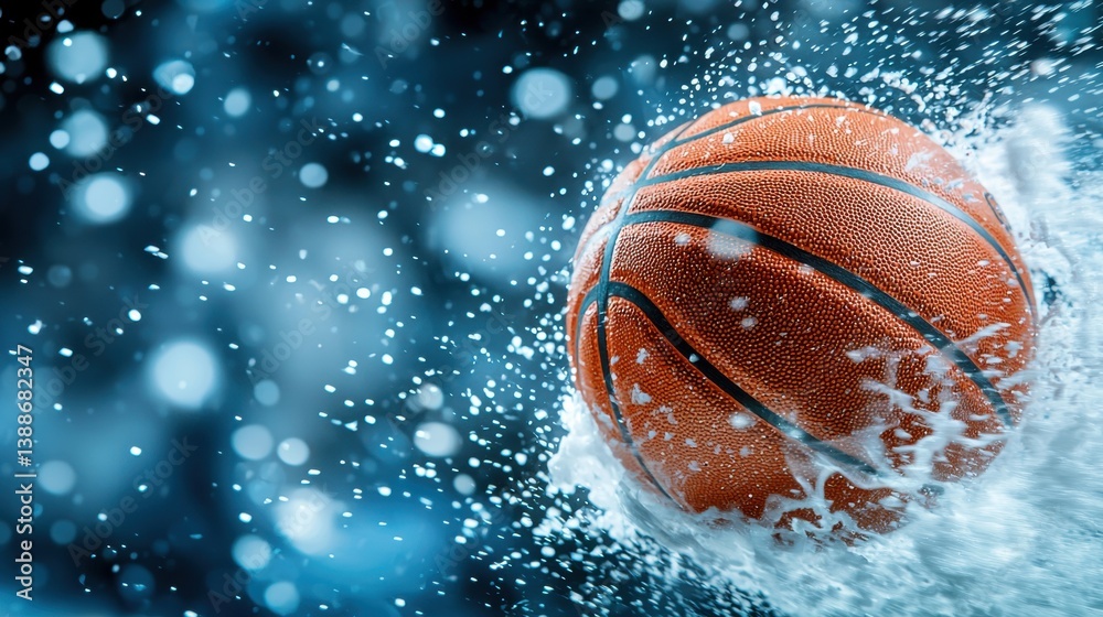 A dynamic basketball splashes through water, creating a striking visual effect with vibrant colors and motion. A dynamic basketball splashes through water, creating a striking visual effect with vibrant colors and motion.