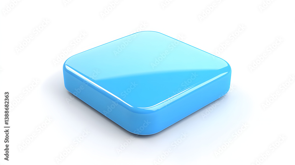 Blank Mobile application icon, button - blue square with round corners. 3d rendering, white background Blank Mobile application icon, button - blue square with round corners. 3d rendering, white background