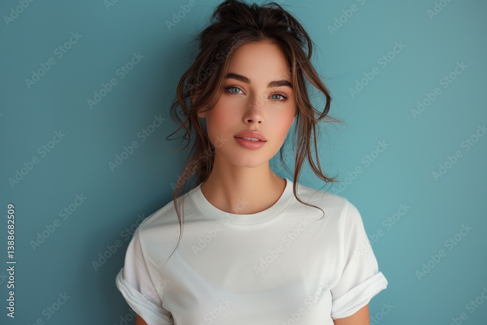 Fototapeta premium Portrait of a beautiful young woman smiling and looking at camera. Woman portrait