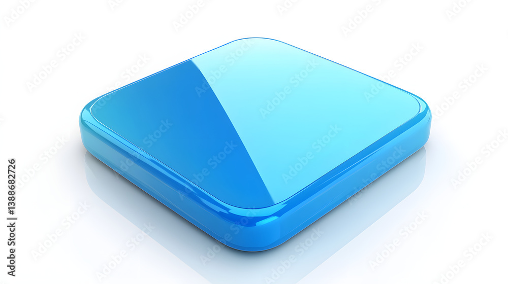 Blank Mobile application icon, button - blue square with round corners. 3d rendering, white background Blank Mobile application icon, button - blue square with round corners. 3d rendering, white background