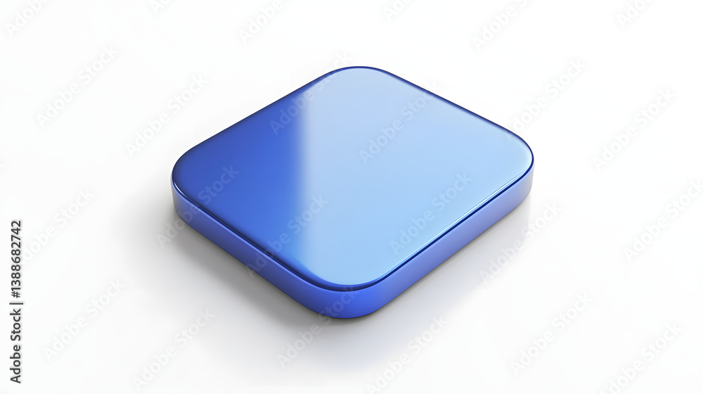 Blank Mobile application icon, button - blue square with round corners. 3d rendering, white background Blank Mobile application icon, button - blue square with round corners. 3d rendering, white background