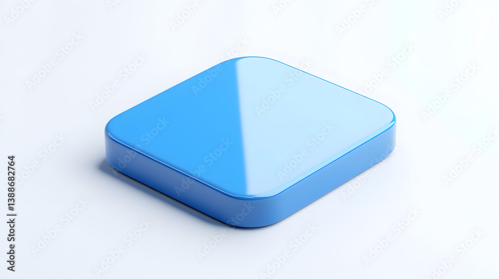 Blank Mobile application icon, button - blue square with round corners. 3d rendering, white background Blank Mobile application icon, button - blue square with round corners. 3d rendering, white background