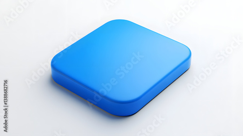 Blank Mobile application icon, button - blue square with round corners. 3d rendering, white background