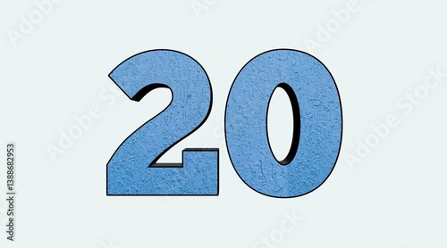Large Blue Textured Number 20 on White Background