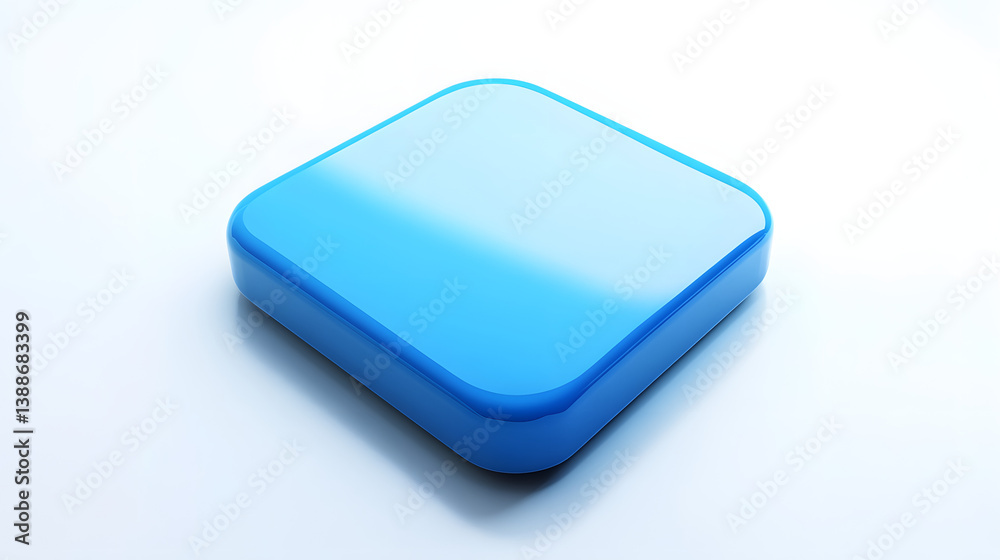 Blank Mobile application icon, button - blue square with round corners. 3d rendering, white background Blank Mobile application icon, button - blue square with round corners. 3d rendering, white background