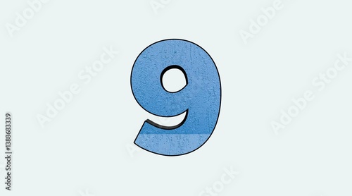 Blue Number 9 with Smiley Face Cartoon Illustration