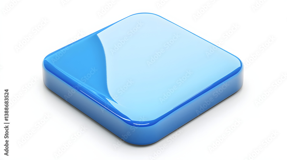 Blank Mobile application icon, button - blue square with round corners. 3d rendering, white background Blank Mobile application icon, button - blue square with round corners. 3d rendering, white background