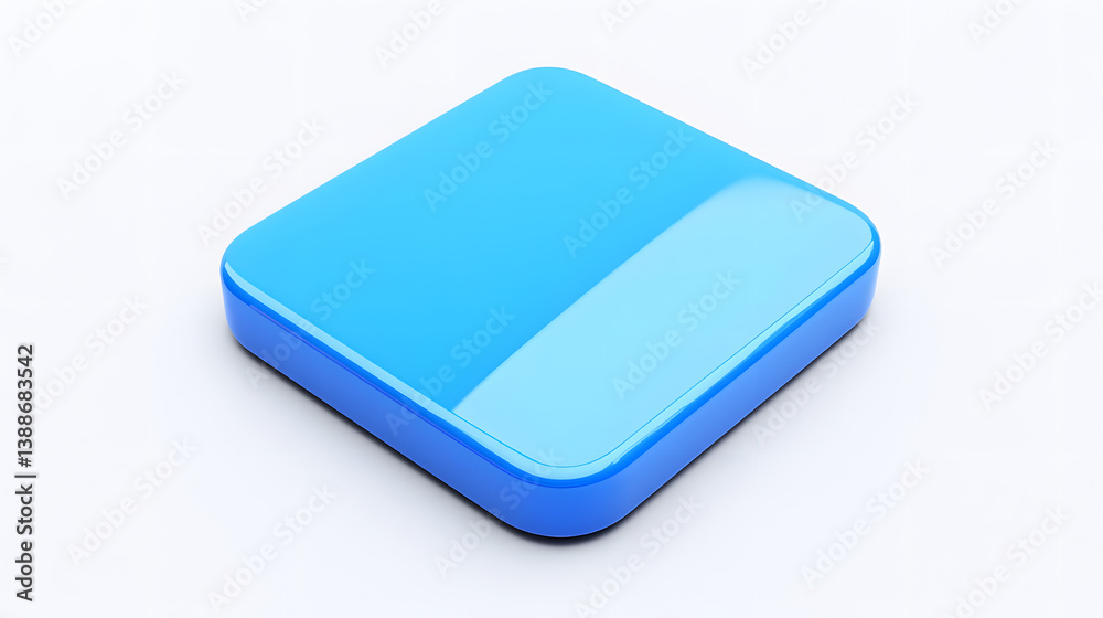 Blank Mobile application icon, button - blue square with round corners. 3d rendering, white background Blank Mobile application icon, button - blue square with round corners. 3d rendering, white background