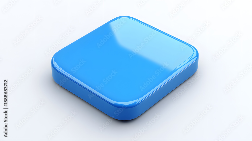 Blank Mobile application icon, button - blue square with round corners. 3d rendering, white background Blank Mobile application icon, button - blue square with round corners. 3d rendering, white background