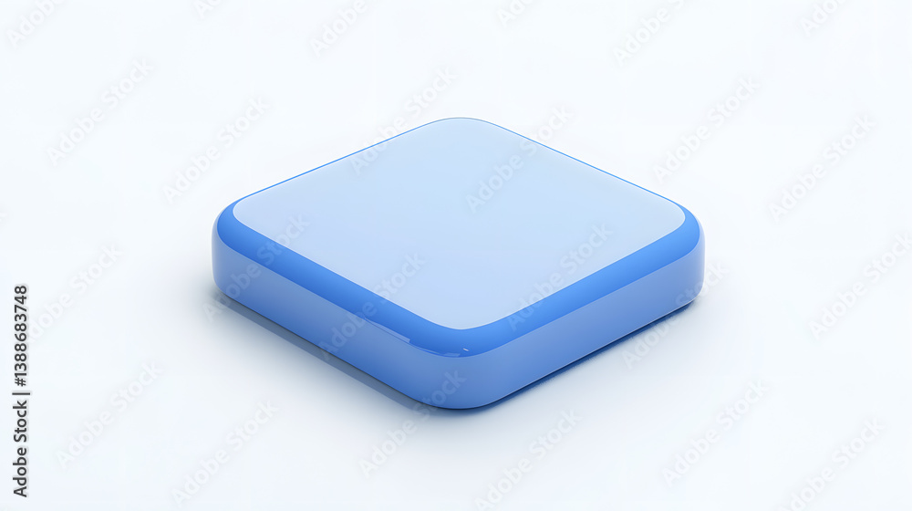 Blank Mobile application icon, button - blue square with round corners. 3d rendering, white background Blank Mobile application icon, button - blue square with round corners. 3d rendering, white background