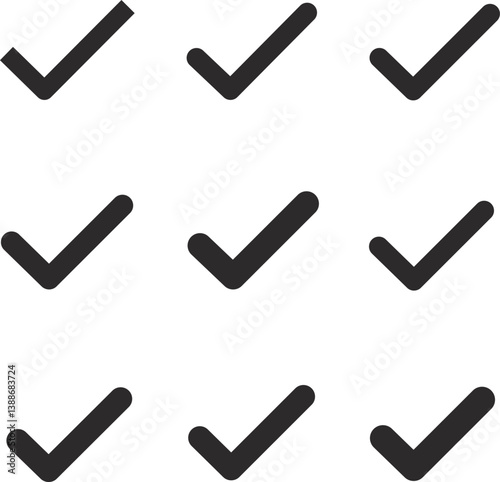 Obraz na płótnie Check or tick icons. Big set of black check or tick icons for design. Check symbol isolated w salonie