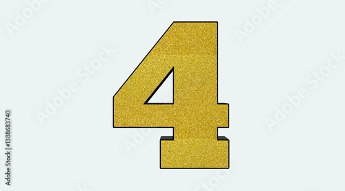 Golden Glittery Number Four on White Background