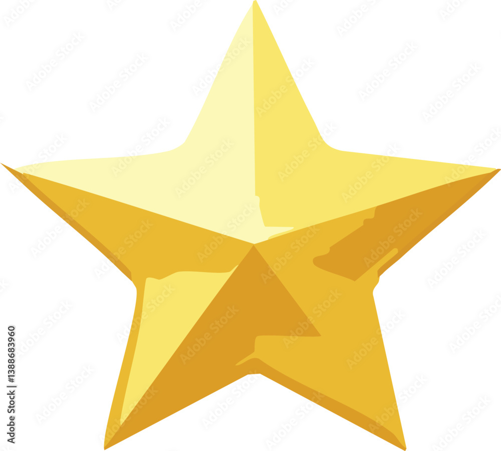 Golden star isolated. Christmas stars of various shapes. Realistic 3d metallic