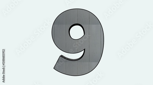 Large Gray Textured Number 9 Graphic Design Illustration