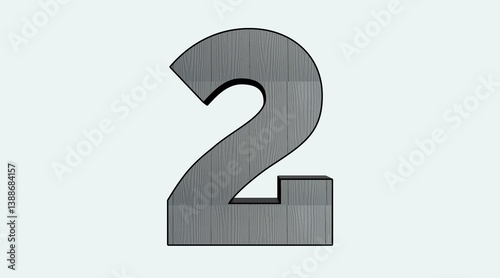 Gray Textured Number Two Icon with Metallic Appearance