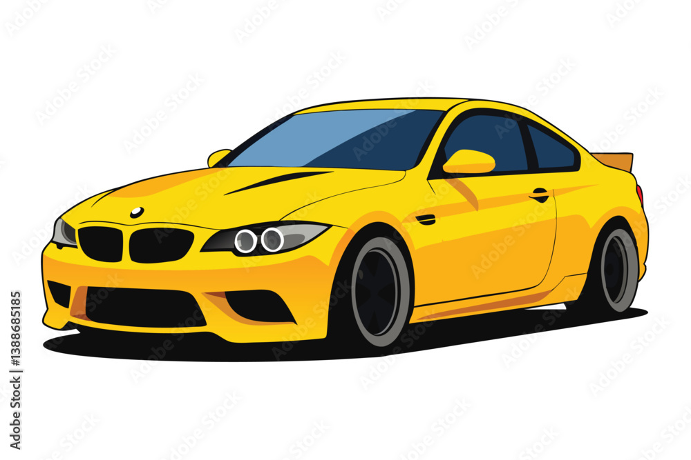 Yellow sports car on white background with sleek design and fast performance Yellow sports car on white background with sleek design and fast performance