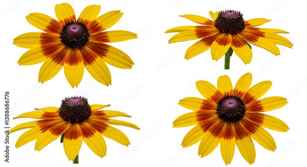 Naklejka premium Four Black-Eyed Susans on a White Background showcasing floral arrangement