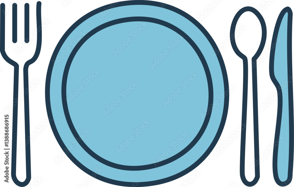 Fork, spoon, knife and plate. Menu symbol. Tableware instruments