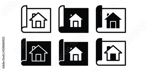 Blueprint House Icons Black and White House Plan Illustrations Vector Design
