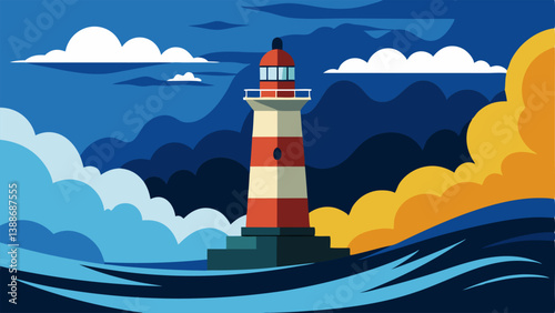 Lighthouse in a Storm A lighthouse standing tall against crashing waves and a stormy sky symbolizing perseverance and guidance in the face of adversity.