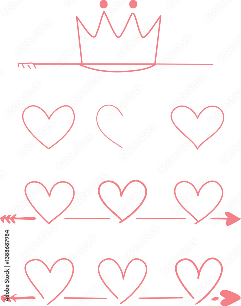 Line shape marker underline, arrow, heart brush element set. Hand drawn sketch marker
